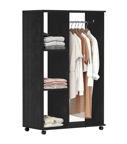 Armario Ropero con Ruedas Barra y Estantes para tener Ropa Colgada y Doblada 80x40x128 cm Negro