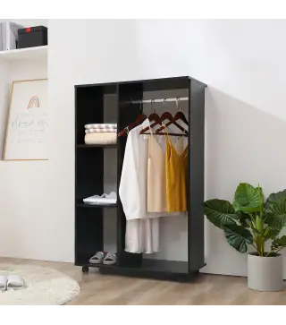 Armario Ropero con Ruedas Barra y Estantes para tener Ropa Colgada y Doblada 80x40x128 cm Negro