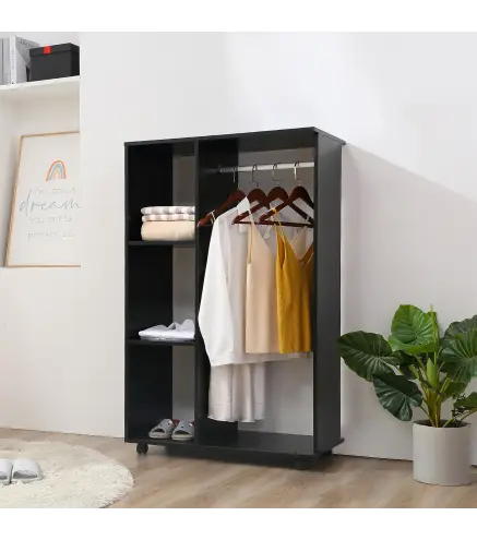 Armario Ropero con Ruedas Barra y Estantes para tener Ropa Colgada y Doblada 80x40x128 cm Negro