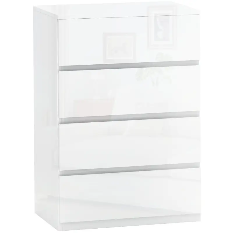 Cómoda con 4 Cajones Diseño Anti-vuelco Cajonera para Salón Pasillo 55x33x80 cm Blanco Brillante Cómoda con 4 Cajones Diseño Anti-vuelco Cajonera para Salón Pasillo 55x33x80 cm Blanco Brillante