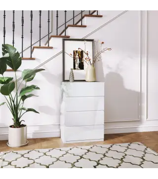 Cómoda con 4 Cajones Diseño Anti-vuelco Cajonera para Salón Pasillo 55x33x80 cm Blanco Brillante