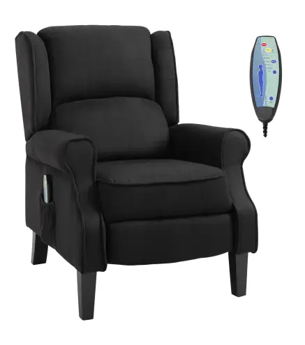 Sillón de Masaje Reclinable con Mando a Distancia 2 Zonas de Masaje y Tapizado en Tejido de Ante 78x83x101 cm Negro