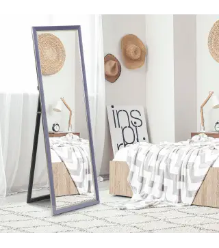 Espejo de Cuerpo Entero 150x50 cm con Marco en Terciopelo y Soporte para Salón Dormitorio Gris