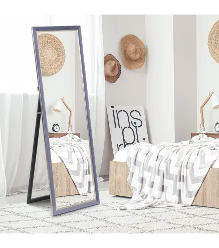 Espejo de Cuerpo Entero 150x50 cm con Marco en Terciopelo y Soporte para Salón Dormitorio Gris