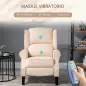 Sillón de Masaje Reclinable con Mando a Distancia 2 Zonas de Masaje y Tapizado en Tejido de Ante 78x83x101 cm Crema