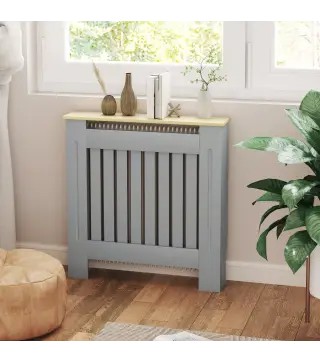 Cubreradiador de MDF Cubierta para Radiador para Salón Dormitorio Pasillo 78x19x83 cm Gris y Roble