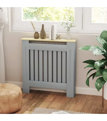 Cubreradiador de MDF Cubierta para Radiador para Salón Dormitorio Pasillo 78x19x83 cm Gris y Roble