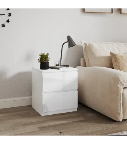 Mesilla de Noche con 2 Cajones Mesa de Noche para Dormitorio Salón 40x34x45 cm Blanco Brillo
