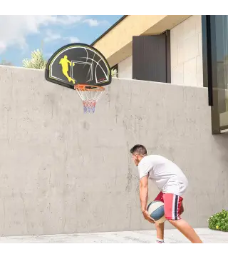 Canasta de Baloncesto de Pared Aro de Baloncesto para Interior y Exterior 110x90x70 cm Negro y Amarillo