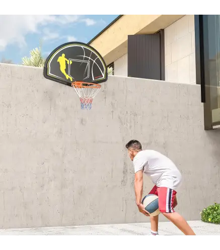 Canasta de Baloncesto de Pared Aro de Baloncesto para Interior y Exterior 110x90x70 cm Negro y Amarillo