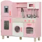 Cocina de Madera Infantil con Sonido Fogón Horno Grifo Fregadero Microondas Lavadora Máquina de Hielo Rosa