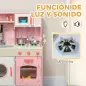 Cocina de Madera Infantil con Sonido Fogón Horno Grifo Fregadero Microondas Lavadora Máquina de Hielo Rosa