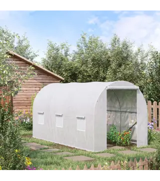 Invernadero de Túnel 3,5x2x2 m con 6 Ventanas de Malla y Puerta Enrollable con Cremallera Anti-UV Blanco