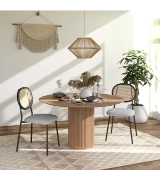 Pack de 2 Sillas de Comedor con Respaldo de Ratán Sintético y Marco de Acero para Salón 44x54x87 cm Gris y Negro