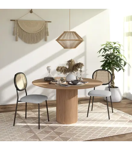 Pack de 2 Sillas de Comedor con Respaldo de Ratán Sintético y Marco de Acero para Salón 44x54x87 cm Gris y Negro