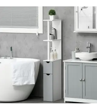 Mueble de Baño con Puertas y Estantes Abiertos Armario de Baño Estilo Moderno 15,2x29,8x118 cm Gris