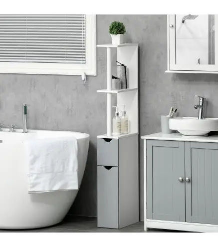 Mueble de Baño con Puertas y Estantes Abiertos Armario de Baño Estilo Moderno 15,2x29,8x118 cm Gris