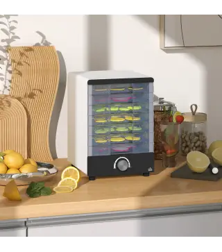 Deshidratador de Alimentos 350W con 7 Bandejas Temperatura Ajustable 40-70 ℃ para Frutas Golosinas para Mascotas Blanco