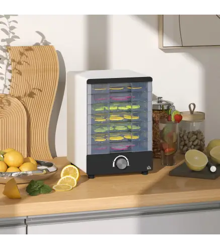 Deshidratador de Alimentos 350W con 7 Bandejas Temperatura Ajustable 40-70 ℃ para Frutas Golosinas para Mascotas Blanco