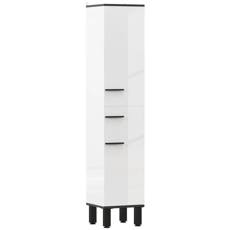 Armario Alto de Baño con Cajón 2 Puertas y Estantes Ajustable Mueble Auxiliar de Baño Anti-vuelco 34x32x170 cm Blanco