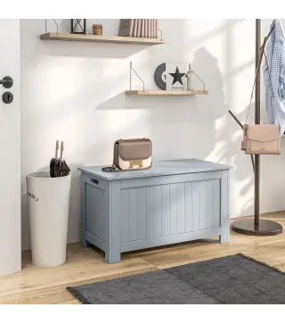 Baúl de Almacenaje con Tapa Baúl de Almacenaje Versátil con Bisagra de Seguridad para Pasillo Salón 81x40x46 cm Gris