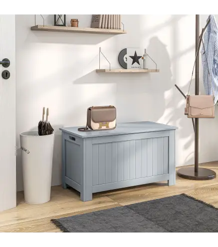 Baúl de Almacenaje con Tapa Baúl de Almacenaje Versátil con Bisagra de Seguridad para Pasillo Salón 81x40x46 cm Gris