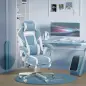 Silla Gamer Reclinable con Altura Ajustable Reposapiés Retráctil Soporte Lumbar y Reposacabezas Desmontable Azul