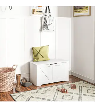 Baúl de Almacenaje para Dormitorio 100 L Puff de Almacenaje con Tapa Bisagra de Seguridad 80x40x45 cm Blanco