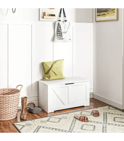 Baúl de Almacenaje para Dormitorio 100 L Puff de Almacenaje con Tapa Bisagra de Seguridad 80x40x45 cm Blanco