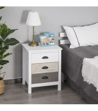 Mesilla de Noche con 3 Cajones Mesa de Noche para Dormitorio Salón 50x38x65 cm Blanco