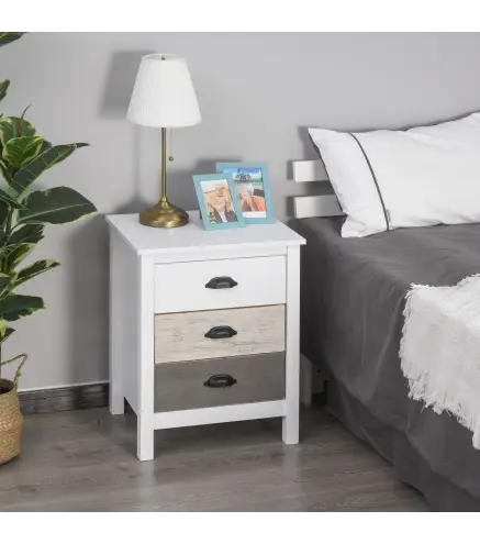 Mesilla de Noche con 3 Cajones Mesa de Noche para Dormitorio Salón 50x38x65 cm Blanco