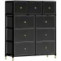 Cajonera de Tela con 9 Cajones Plegables con Frentes de Cuero PU y Marco de Acero Cajonera para Dormitorio Salón Negro