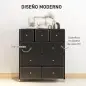 Cajonera de Tela con 9 Cajones Plegables con Frentes de Cuero PU y Marco de Acero Cajonera para Dormitorio Salón Negro