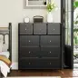 Cajonera de Tela con 9 Cajones Plegables con Frentes de Cuero PU y Marco de Acero Cajonera para Dormitorio Salón Negro
