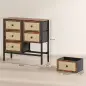 Cajonera de Tela con 6 Cajones Plegables con Frentes de Ratán y Marco de Acero Cajonera para Dormitorio Marrón Rústico