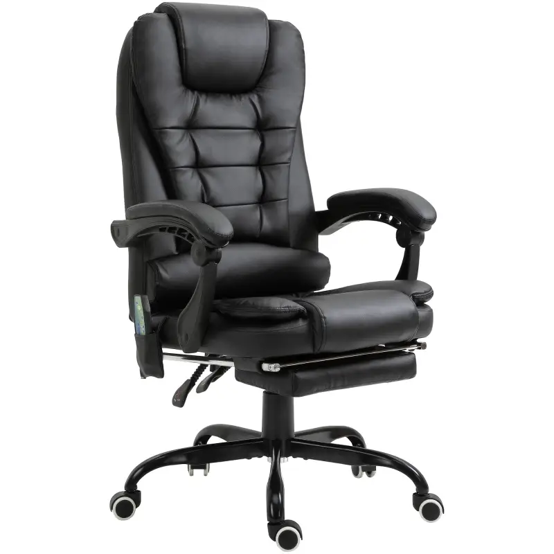 Silla de Oficina con 7 Puntos de Masaje con Reposapiés Retráctil Altura Ajustable Control Remoto y Tejido de PU Negro Silla de Oficina con 7 Puntos de Masaje con Reposapiés Retráctil Altura Ajustable Control Remoto y Tejido de PU Negro