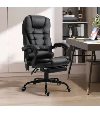 Silla de Oficina con 7 Puntos de Masaje con Reposapiés Retráctil Altura Ajustable Control Remoto y Tejido de PU Negro