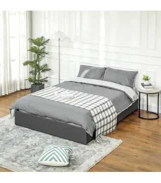 Cama Doble 140x190 cm Somier con 3 Cajones y Estructura de Metal Carga 363 kg Gris