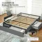 Cama Doble 140x190 cm Somier con 3 Cajones y Estructura de Metal Carga 363 kg Gris