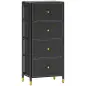 Cajonera de Tela con 4 Cajones Plegables con Frentes de PU y Marco de Acero Cajonera para Dormitorio Salón Negro