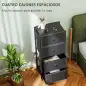 Cajonera de Tela con 4 Cajones Plegables con Frentes de PU y Marco de Acero Cajonera para Dormitorio Salón Negro
