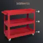 Carro de Taller de Acero con 3 Estantes de Almacenamiento y Asa Lateral Carga 150 kg 83x35,3x76 cm Rojo