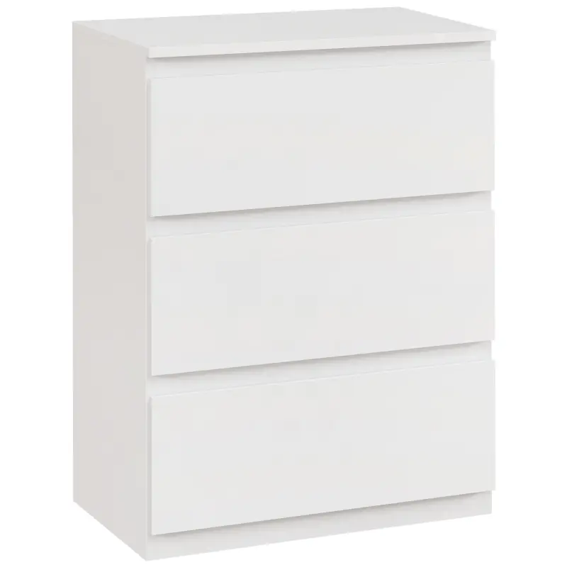 Cómoda con 3 Cajones Cómoda de Dormitorio Moderno con Diseño Anti-vuelco 55x34x75 cm Blanco Brillo