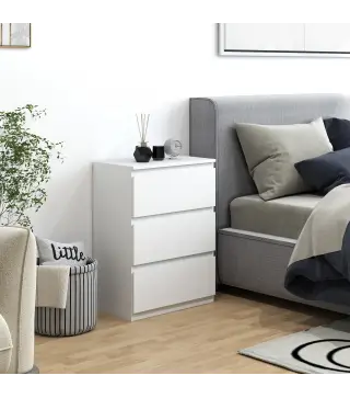 Cómoda con 3 Cajones Cómoda de Dormitorio Moderno con Diseño Anti-vuelco 55x34x75 cm Blanco Brillo