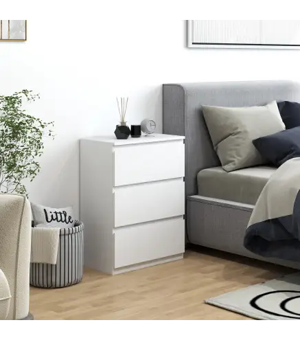 Cómoda con 3 Cajones Cómoda de Dormitorio Moderno con Diseño Anti-vuelco 55x34x75 cm Blanco Brillo