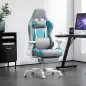 Silla Gamer Reclinable con Altura Ajustable Reposapiés Retráctil Soporte Lumbar y Reposacabezas Gris Claro y Azul