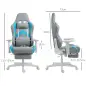 Silla Gamer Reclinable con Altura Ajustable Reposapiés Retráctil Soporte Lumbar y Reposacabezas Gris Claro y Azul