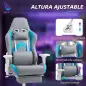 Silla Gamer Reclinable con Altura Ajustable Reposapiés Retráctil Soporte Lumbar y Reposacabezas Gris Claro y Azul