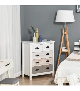 Cómoda con 5 Cajones Cómoda para Dormitorio Moderno con Diseño Anti-vuelco 70x38x85 cm Blanco
