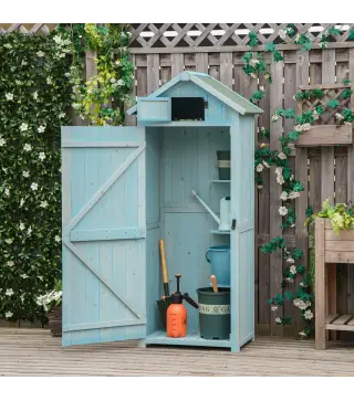 Armario de Jardín de Madera Armario de Almacenamiento Cobertizo de Jardín con Estantes 77x54,2x179 cm Azul y Verde